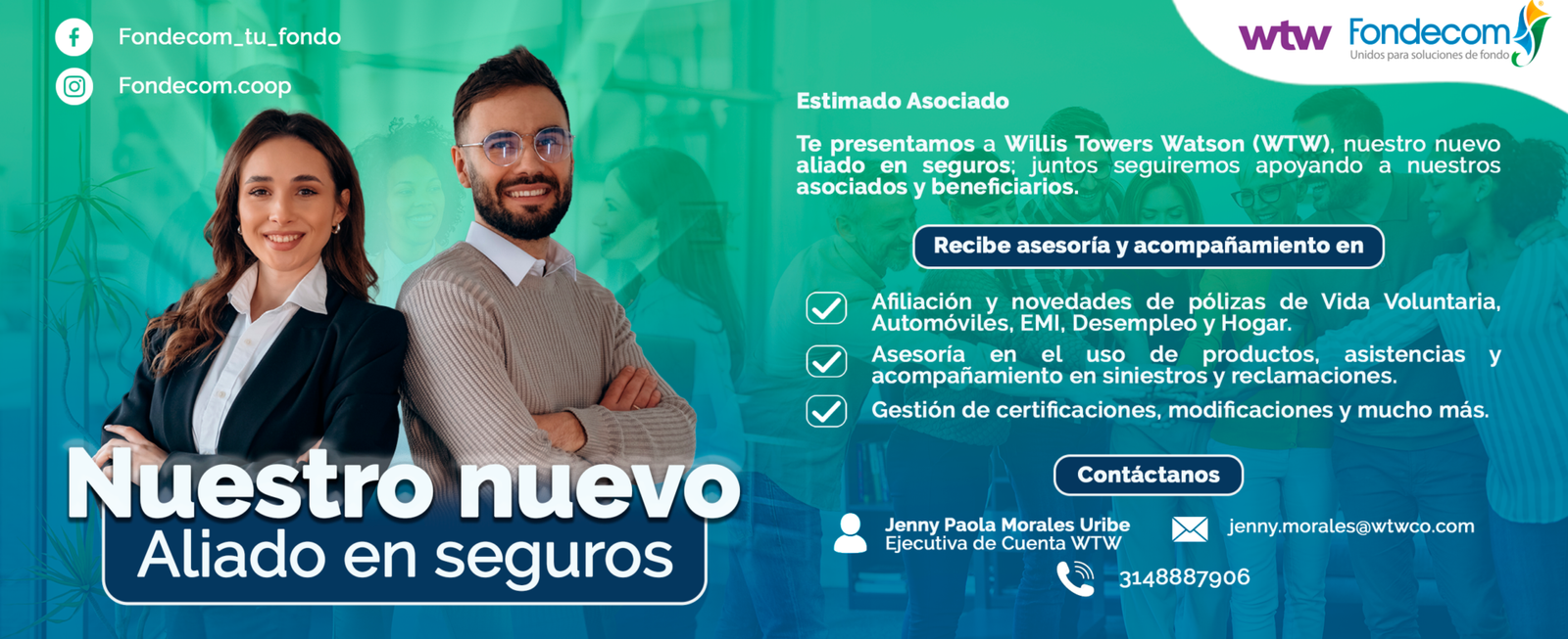 Canal de atención de Fondecom por WhatsApp
